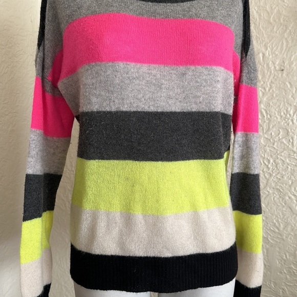 Scott & Scott London Pimicilo Neon Stripe Cashmere Sweater Small Black Gray Pink - Picture 5 of 14
